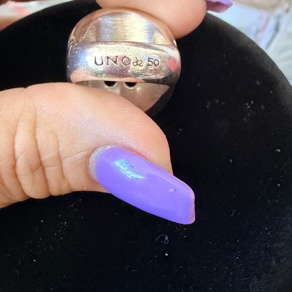 UNO de 50 Sterling Silver Button Ring Statement Chunky Designer - Picture 4 of 5